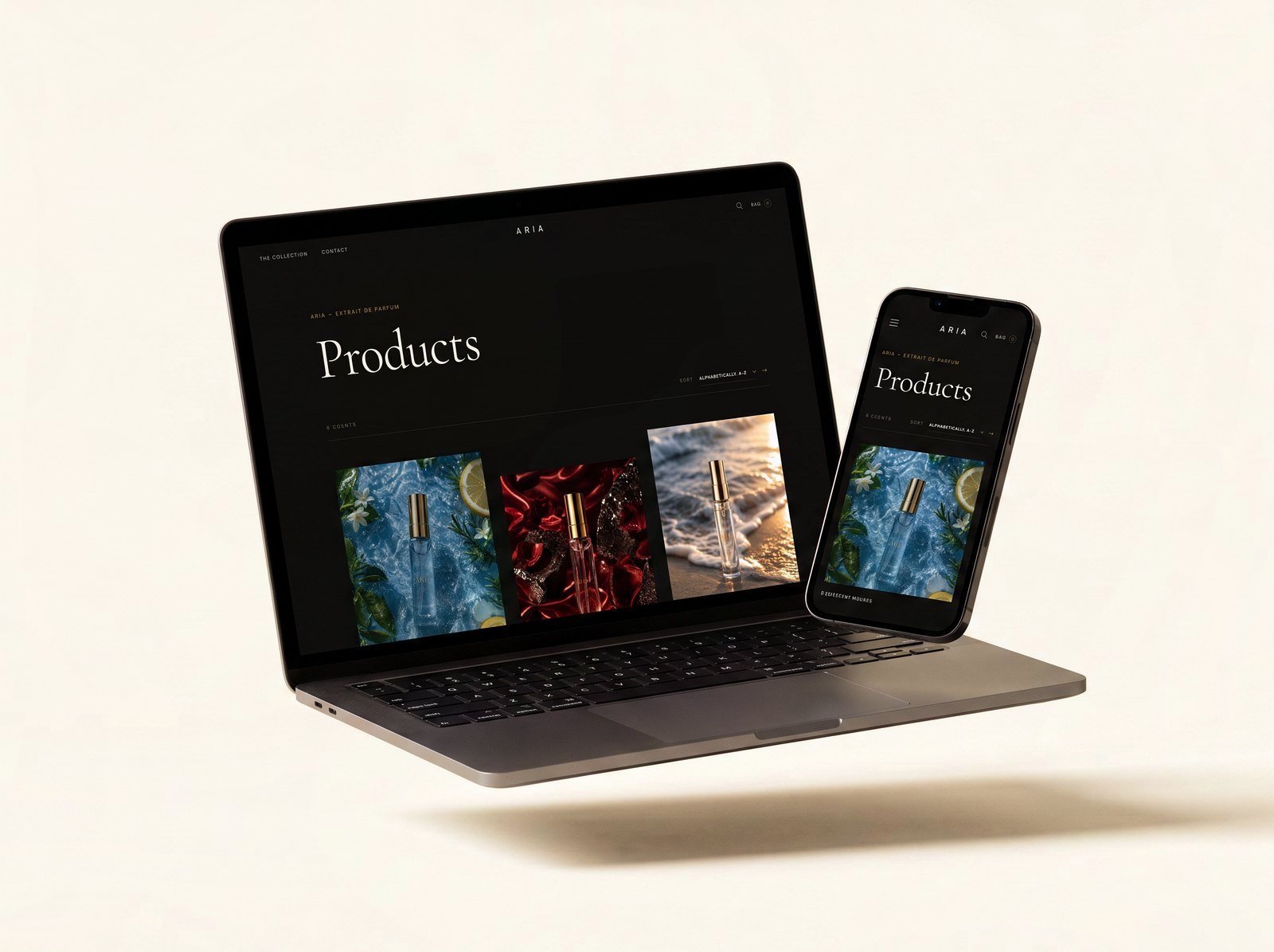 Aria Scents website on a laptop and phone