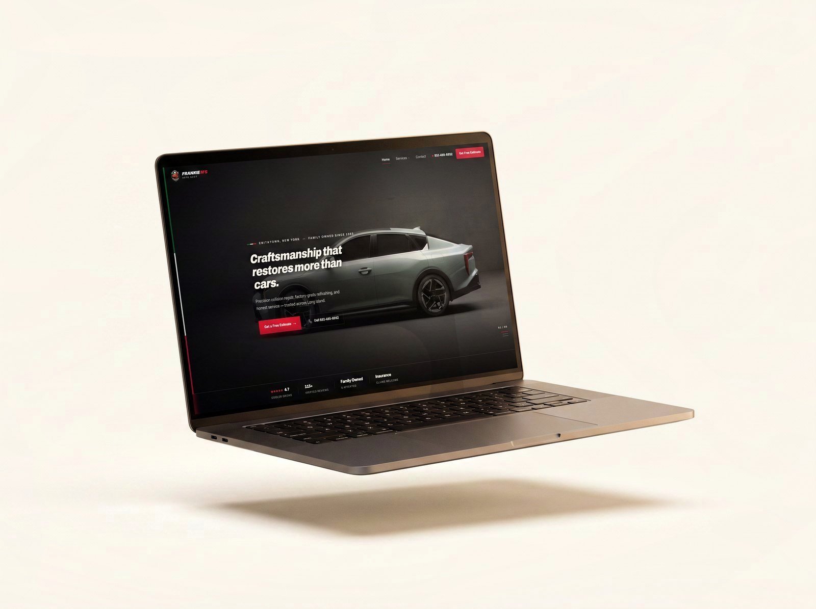 Frankie M's Autobody website on a laptop and phone